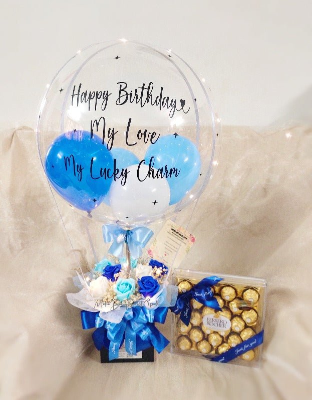 0560 happy 父親's day 2025 泡泡 air 氣球 with 肥皂 玫瑰s & 費列羅 rocher 盒 (ipoh delivery only)