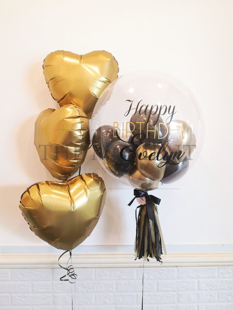 0607 簡約 and 經典 氦氣 鋁箔氣球 bundle with 定制 泡泡 氦氣氣球 (kuching delivery only)